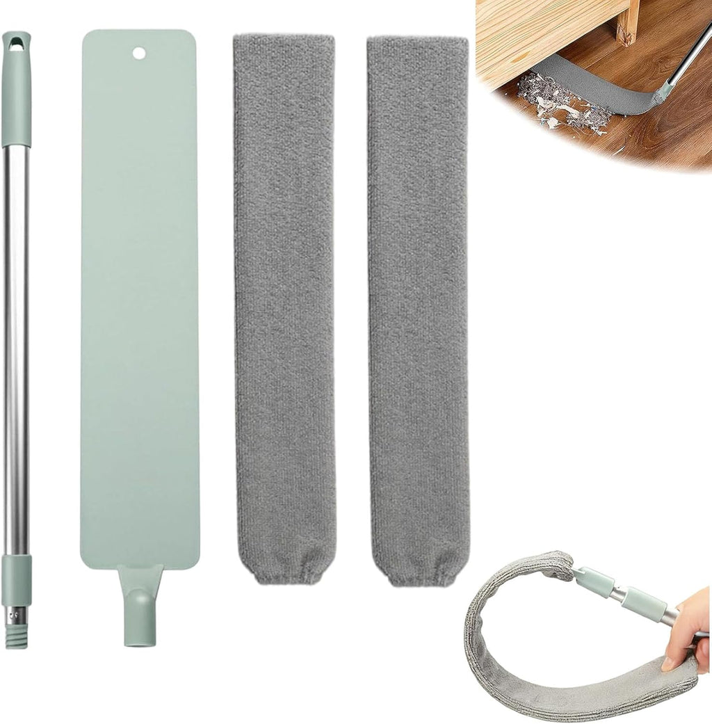 Retractable Gap Dust Cleaning Tool with 2 Microfiber Dusting Cloths,Flat Duster with Extension Pole,Extendable Microfiber Duster with Bendable & Removable Head,Reusable Washable Dusting Wand