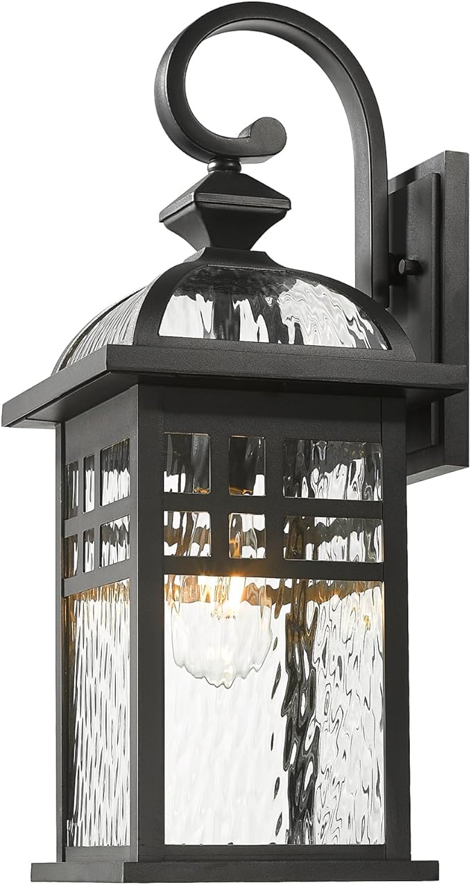 Outdoor Wall Light Exterior Waterproof Wall Sconce Light 22 Inch Height Black Porch Light with Water Ripple Glass E26 Socket