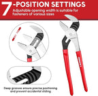 ARROW Groove Joint Pliers, 12" Adjustable Water Pump Pliers with 7 Jaw Positions, Serrated Jaws and Comfort Dip-grip Handle, Ideal for Plumbing Repair and Home Maintenance