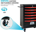 6 Drawers Rolling Tool Box on Wheels, Multifunctional Tool Chest Cabinet with Lock, Drawers Rolling Tool Cart Trolley Organizer Tool Storage Case for Warehouse,Garage,Workshop (Black&Red)