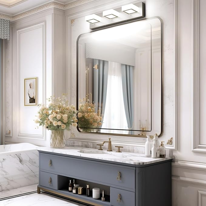 Ralbay 3-Light Brushed Nickel Bathroom Vanity Lights Metal Acrylic LED Modern Bathroom Wall Lighting Fixtures