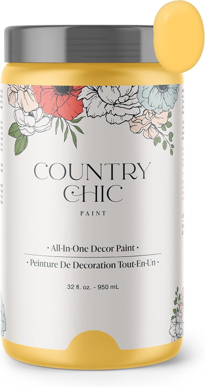 Country Chic All-in-One Chalk Paint for Furniture, Cabinets, Home Decor, Eco-Friendly, Matte Finish, Built-In Primer & Top Coat for Wood, Metal - Yellow Wellies (Yellow) - Quart 32 oz (950 ml)