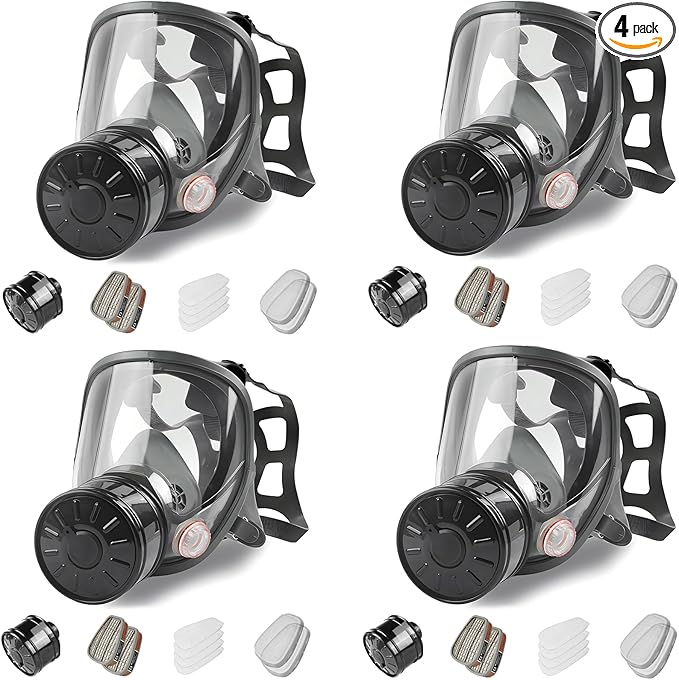 Gas Masks Survival Nuclear and Chemical - 4Pack Full Face Gas Mask with 40mm Activated Carbon Filter & 6001 Filter - Reusable Respirator Mask for Chemicals Gases Vapors Paint Dust