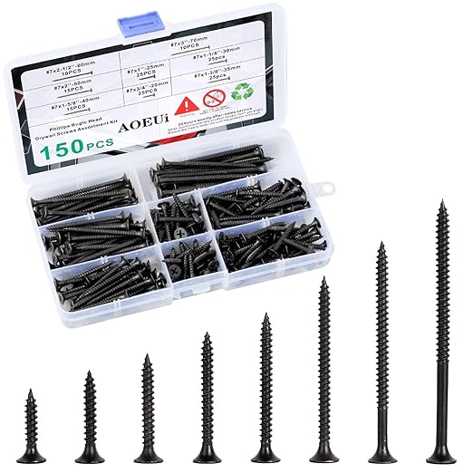 Wood Screws Assortment Kit, 150 pcs Screws for Drywall Wood, 8 Sizes Phillips Flat Head Sheetrock Screws Set - Perfect Gifts for Him, Fathers Day, Birthday & Christmas
