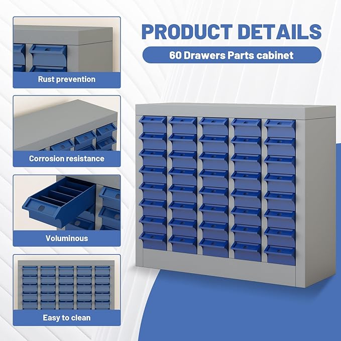 40-Drawer Parts Storage Cabinet – Multi-Purpose Organizer for Screws, Bolts, Nails, Craft Supplies, Legos, Makeup & Tools – Compact Plastic Drawer Unit for Garage, Workshop, Classroom & Home