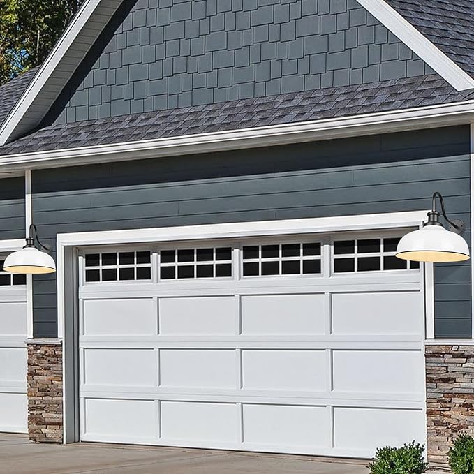 Outdoor Gooseneck Barn Light,14 Inch Dome Outdoor Wall Sconce Farmhouse Exterior Wall Mount Light Vintage Wall Lighting Fixture Industrial Wall Lantern for Porch, Entryway, Garage, RZ007M WH