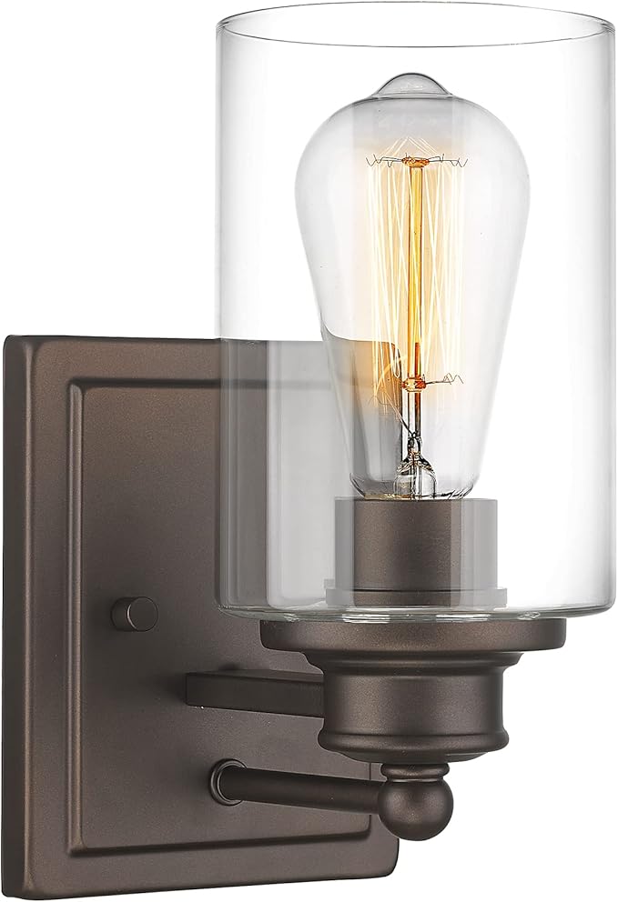 Bathroom Vanity Light, HWH 1 Light Wall Sconce Lamp Over Mirror, Farmhouse Wall Vanity Lighting in Oil-Rubbed Bronze Finish, 5HLT63B ORB