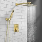 Lava Odoro Modern 2-Setting Square Shower System with Rain Shower Head and Handheld Spray Gold, Rainfall Shower Faucet Set Gold, Shower Valve and Trim Kit, Brushed Gold, SF103-SG