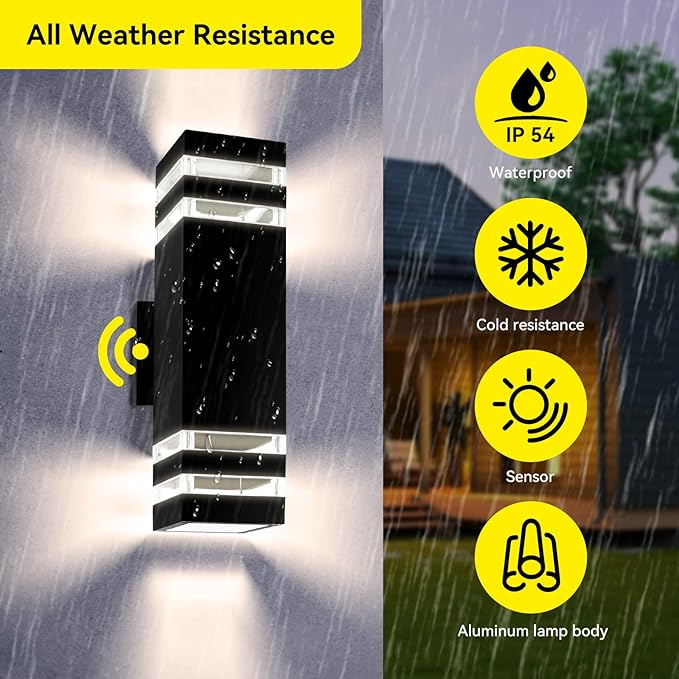 Modern Outdoor Wall Light with Dusk to Dawn Sensor, 2-Pack Brown Exterior Wall Sconces with E26 Bulbs Included, IP65 Waterproof Anti-Rust Aluminum Porch and Garage Light Fixtures