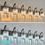 6-Light Crystal Vanity Light, Black Modern Wall Sconce with K9 Crystal Shades, 51.18" Long Over Mirror Lighting for Bathroom, Makeup, Hallway, Elegant & Easy Install