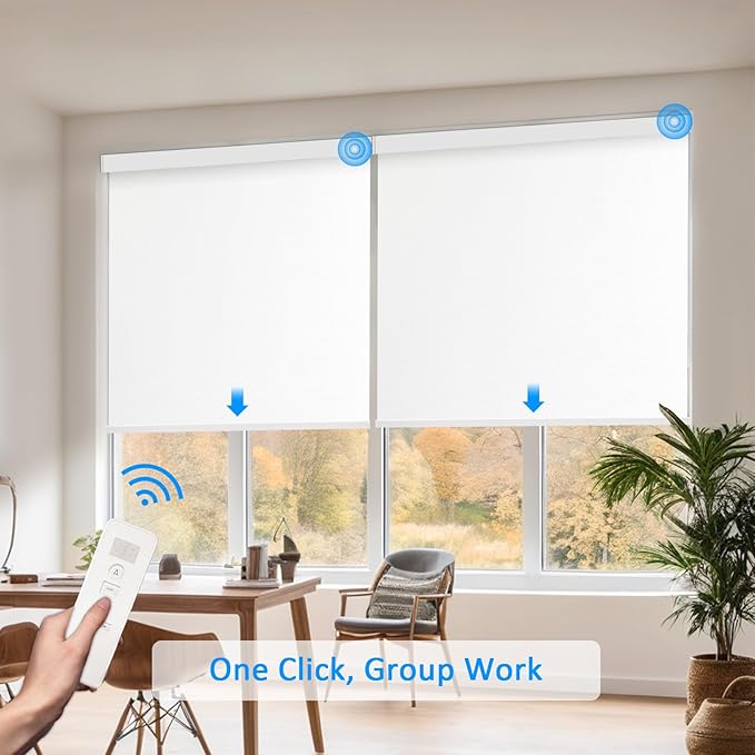 Motorized Blinds with Remote Cordless Automatic Motorized Shades Custom Blinds for Windows Smart Curtains Compatible with Alexa Google Home(Blackout Ivory White,W51 x H72in)