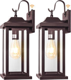 Dusk to Dawn Outdoor Wall Sconces Bronze 2-Pack 17 Inch Large, IP65 Waterproof Exterior Light Fixtures Porch Lights Brown with Clear Tempered Glass E26 Outdoor Light Fixture Anti-Rust