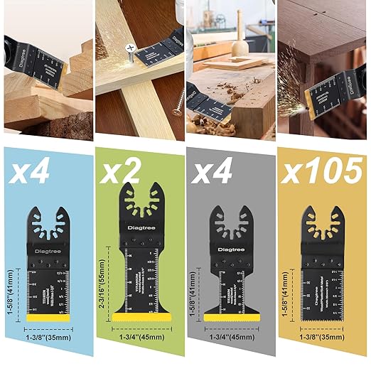 Oscillating Saw Blades, Diagtree 115PCS Titanium Oscillating Multitool Blades for Metal, Wood and Plastic, fit Dewalt Milwaukee Ryobi Fein Dremel Bosch Rockwell Makita Porter(Titanium, 115)