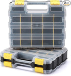 EMENTOL 2PCS Double Side Tool Organizer with Customizable/Removable Plastic Dividers, Hardware Box Storage for Screws, Nuts, Nails, Bolts, 34-Compartment, Black/Yellow