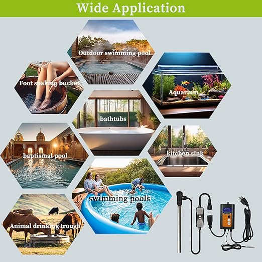 1500W Titanium Submersible Portable Electric Hot Tub & Pool Immersion Water Heater with GFCI and Temp Control for Baptistry, Bathtubs, Above Ground Pool, Swimming Pool and baptismal Pool