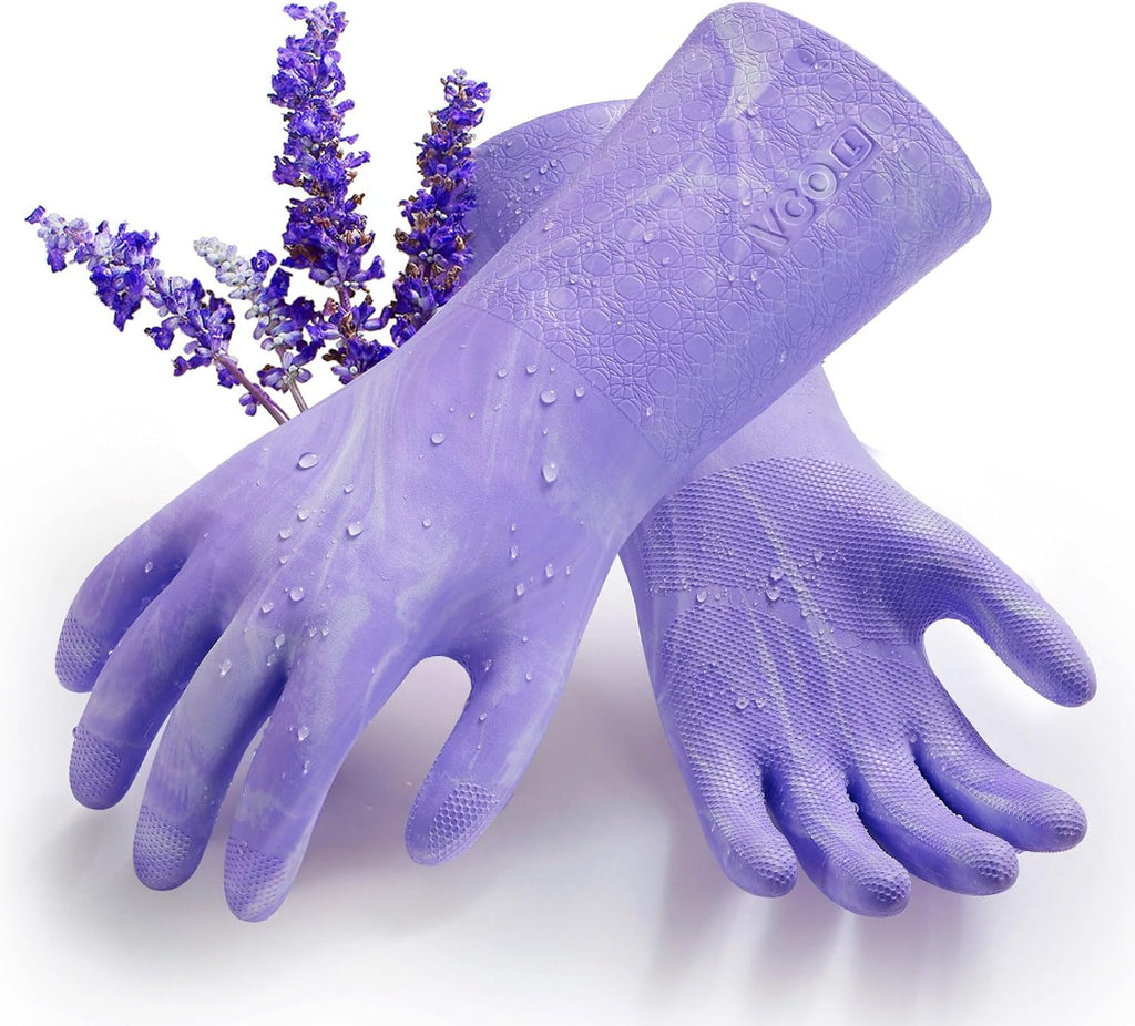 Vgo... Household Cleaning Gloves,Double-layer,Lined Dishwashing Gloves,Long Sleeves for Kitchen,Bathroom Cleaning(TP1117)