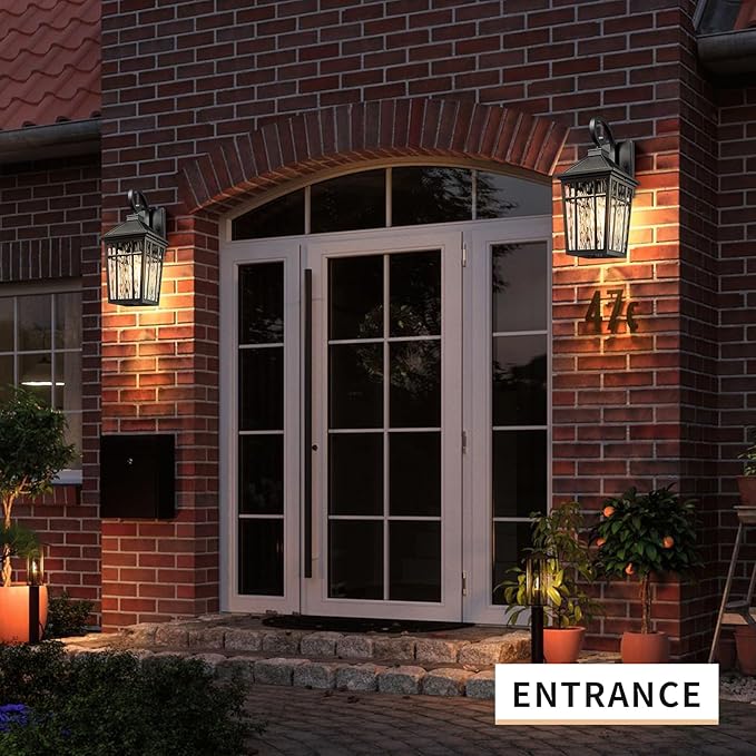 Darkaway Large Outdoor Wall Lights for House, 18inch Exterior Lighting Fixtures Wall Mount Outdoor Porch Lights Waterproof Black Outside Sconce Lights with Water Ripple Glass for Patio Hallway Garage