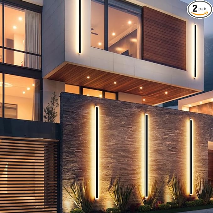 Aipsun 2 Packs Porch Wall Lights 71 inch Long Strip Modern Outdoor Wall Light Fixture, 50W Black Wall Mount Lighting Sconce Exterior Lights Wall Sconce 3000K for House Living Room Corridor