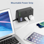 Outdoor Power Strip Weatherproof with USB,Waterproof Power Strip with 4 Wide Spaced Outlets,1700 Joules Surge Protector,15 Ft Extension Cord Power Strip with Low Profile Flat Plug (Black)