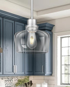 Emak Brushed Nickel Pendant Lights, Modern 8 Inch Clear Glass Pendant Light Fixtures for Kitchen, Bathroom, Bedroom, Dining Room, PL122-BN-CG