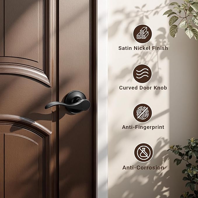 Knobonly 3 Pack Matte Black Pasage Door Levers Interior Door Handles for Hallyway andCloset Door Knobs Keyless Black Door Handles with Lock, Zinc Alloy Reversible for Right/Left