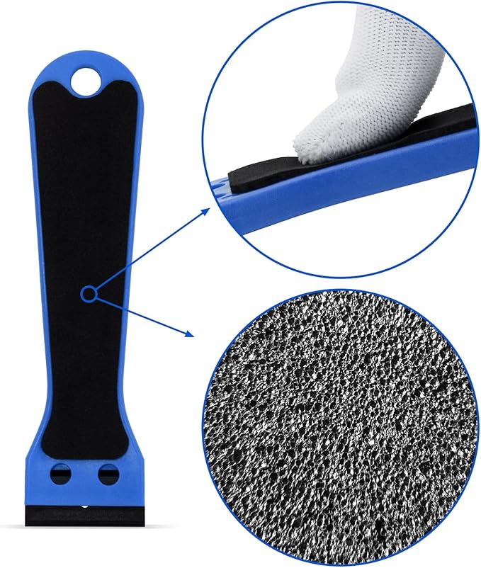 EHDIS 2pcs Plastic Razor Scraper 6-inch Long Handle Adhesive Remover Tool with 100 Double-Edge Blades for Window Tint Vinyl Scraper Decal Sticker Glue Remover (blue)