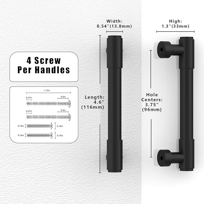 10 Pack Matte Black Cabinet Pulls 3.75 Inch(96mm) Kitchen Cabinet Handles Cabinet Hardware for Drawer Pulls