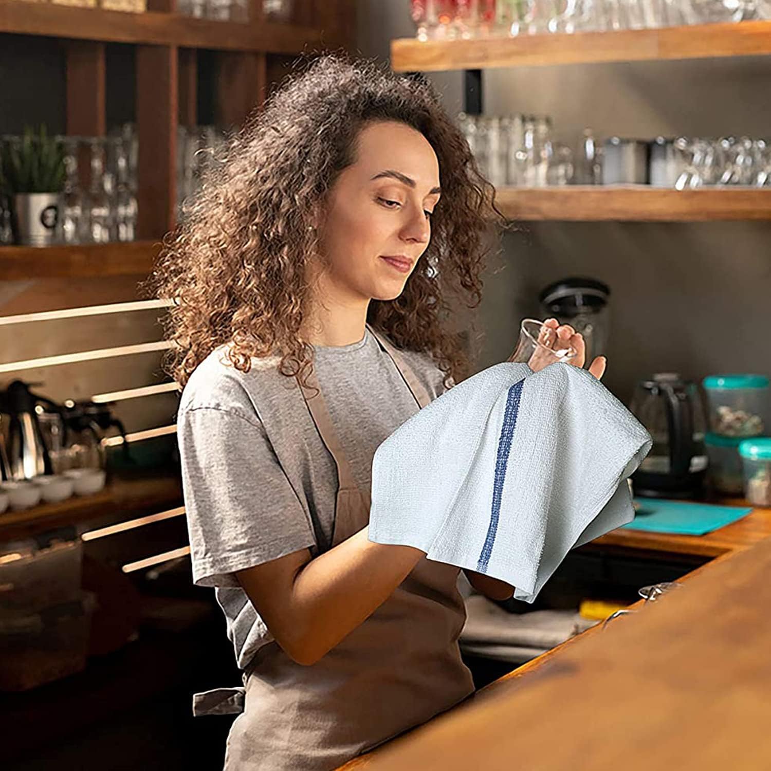 Bar Mop Blue Stripe 16x19 4 lbs Pack of 24, 100% Cotton Double Stitched Route Ready Absorbent Kitchen Towel Dish Towels and Dishcloths Towels Sets Washcloth Kitchen Towel