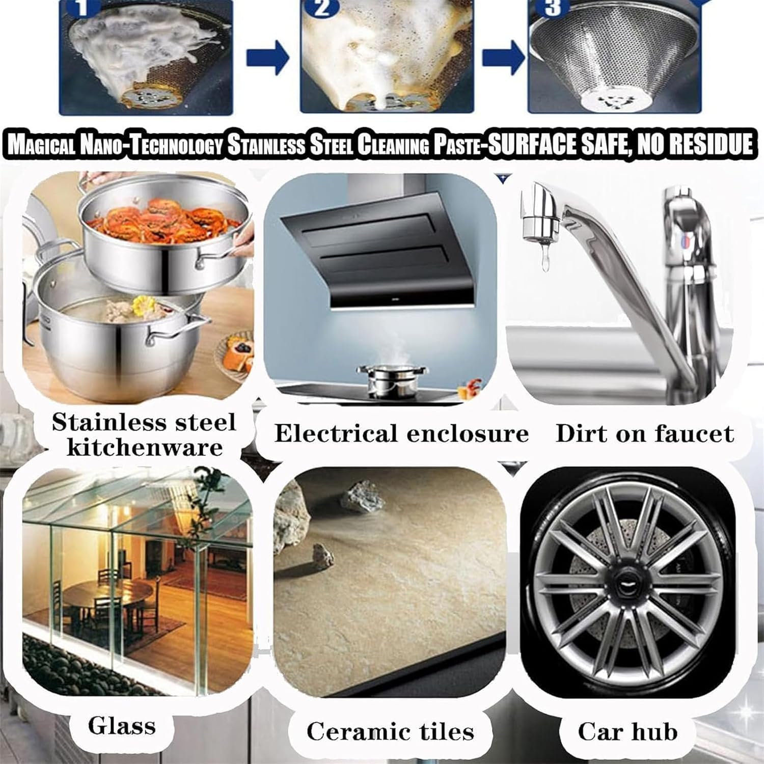 Magical Nano-Technology Stainless Steel Cleaning Paste-Surface Safe, Stainless Steel Clean Wax, Metal Polish Cream, 3 in 1 Stainless Steel Wax Cleaner, for Grease, Oven, Sink (2)