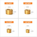 GASHER 20Pcs Brass Pipe Fitting,1/8" 1/4" 3/8" 1/2" NPT Brass Internal Hex Thread Socket Pipe Plug Set
