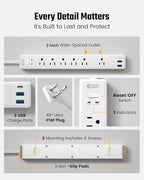 15Ft Long Extension Cord, SUPERDANNY Surge Protector Power Strip with 6 Outlets & 3 USB Ports, Flat Plug Power Strip Wall Mountable, Desk Charging Station for Home Office, College Dorm Room Essentials
