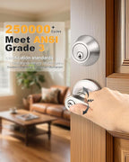 Keyed Alike Front Door Exterior Door Lever Lockset with Single Cylinder Deadbolt Combination Set, Door Knob with Lock and Deadbolt, Satin Nickel Finished, 1Pack