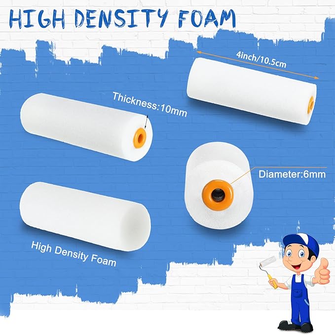 Nuogo 120 Pcs 4 Inch Foam Paint Roller Mini High Density Foam Roller Refills Paint Edger Tool for Walls Brings Smooth Finishes Flat Surfaces (White)
