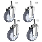 Stainless Steel Caster Wheels 4 inch, 1/2"-13x1-1/2 Threaded Stem Casters Set of 4, Non-Marking Slient TPR Rubber Wheels for Furnitures,Restaurants,Labs,Hospital