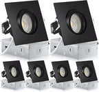 Square Black Recessed Lighting 3 Inch 6 Pack, Ajustable Eyeball recessed Light with Junction Box,5 Color Selectable,Airtight,9W 750LM,Dimmable,Black