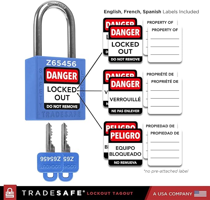 TRADESAFE Lockout Tagout Locks Set - 10 Blue Keyed Alike Padlocks, 2 Keys Per Lock, OSHA Compliant Loto Locks