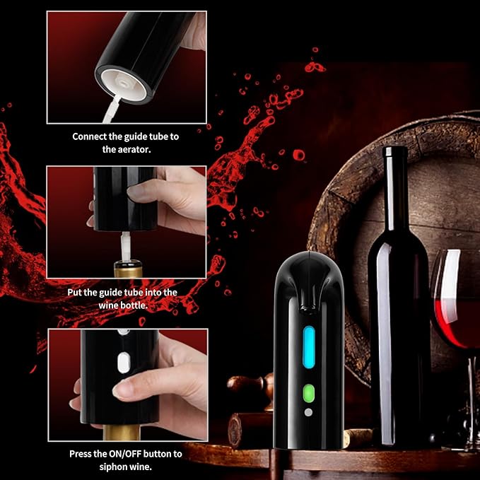 Electric Wine Opener, Rechargeable Wine Gift Set With Electric Wine Aerator Dispenser, Automatic Electric Wine Corkscrew, Automatic Wine Saver Vaccum Pump, Foil Cutter and Gift Box