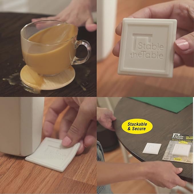 Stable the Table-6 Pack-Grey Round, Furniture Leveler & Riser, Anti-Slip Sofa Gripper for Hardwood Floors, Floor Protector, Stacking Furniture Pad, Bed, Desk, Couch & Table Stabilizer, Made in USA