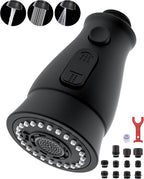 Pull Down Spray Head Replacement for Kitchen Faucet, 3 Modes Kitchen Sink Faucet Sprayer Head Nozzle Spout with 11 Adapters, Matte Black