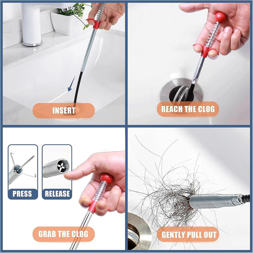 Flexible grabberDrain Snake Tool - The Ultimate 76inch Flexible Grabber for Hair, Unclog Any Drain in Minutes! Gunk & Debris in Sinks, Showers & Tubs. No More Chemicals, Just Quick Results!