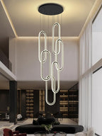 Flashing God Modern Chandelier,Black Chandeliers with 6 Ring Led Foyer Chandeliers,Larger High Ceiling Chandelier for Living Room,Rectangle Chandelier for Entryway Staircase LED Dimming 2700k-6000k