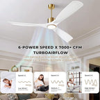 52" White and Gold Ceiling Fan with Lights,Smart Ceiling Fan Work with Alexa/Gg/App/Remote,3-Color Light Dimmable 6-Speed Quiet Reversible DC Motor for Patio Porch Bedroom