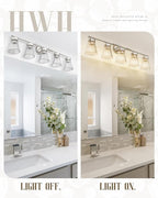 Brushed Nickel Bathroom Vanity Light, HWH 5-Light Bathroom Light Fixtures Modern Wall Vanity Lamp for Bathroom Over Mirror, Clear Striped Glass Shade, 5HZG97B-5W BN