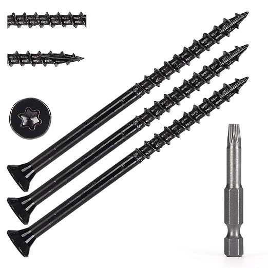 Wood Screws #10 x 3-1/2’’, T25 Star Torx Drive Flat Head Deck Screws, Black, 58Pcs (1lb)