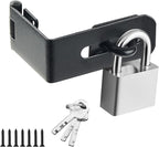 Door Lock Hasp Latch, 90 Degree Solid Iron Safety Packlock Drawer Hasp Lock Latch, Extra Thick Gate Lock Hasp with Keys Brushed Finish (2.24 Inch, Black)