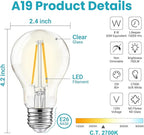 TJOY 12 Pack A19 Vintage LED Edison Bulbs, Non-Dimmable, 60W Equivalent, High Brightness 2700K Warm White, 8W E26 Standard Base, 760 Lumens, CRI80+, Clear Glass Filament Bulb for Home, Farmhouse