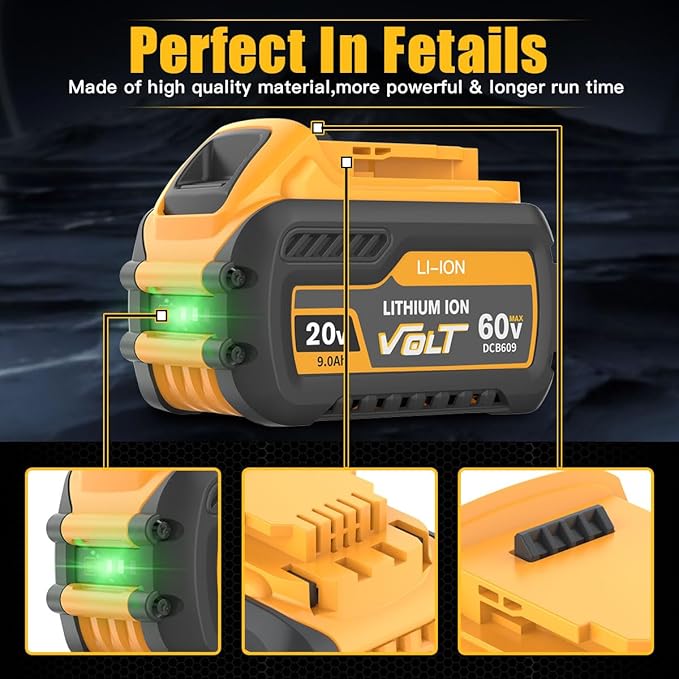 2Pack 9.0Ah Replacement for Dewalt 20V 60V Flexvolt Battery Lithium Compatible with Dewalt 20 60 Volt Max Battery DCB609 DCB606 DCB612 DCB200 DCB201 DCB203 DCB204 DCB206 DCB207 DCB209 Power Tools
