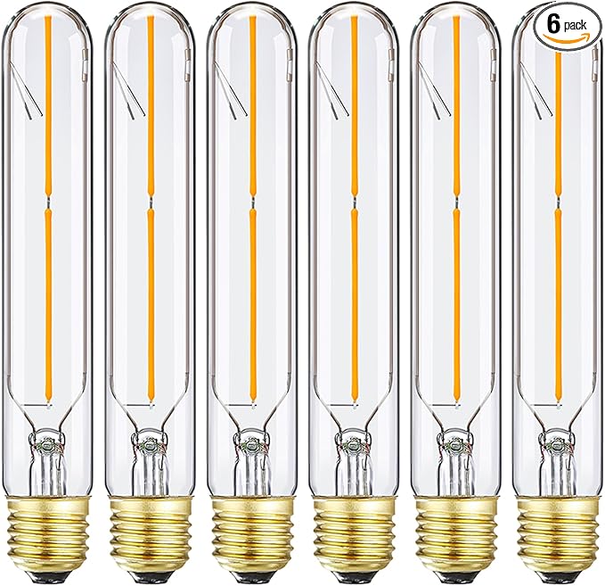 7.3 Inch E26 Led Bulb 40 watt,Dimmable Tubular Bulb 4W,2700k Warm White Edison Bulbs,T10 Long Clear Glass Light Bulb for Rustic Pendant,Industrial Pipe,Wall Sconces,Chandeliers,6 Pack
