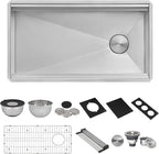 Ruvati 33-inch Workstation Two-Tiered Ledge Undermount Kitchen Sinks 16 Gauge Stainless Steel with Black Composite Accessories - Deep Undermount Sink, Kitchen Sink, Stainless Steel Sinks - RVH8224