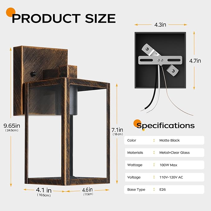 WIHTU Outdoor Lights for House, LED Exterior Front Porch Light Fixtures for Outside, Waterproof Wall Light Outdoor, Sconce Lights for Patio, Garage, Doorway, Entryway (Black Brush Gold)